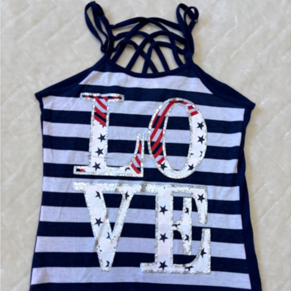 Girls Size L Patriotic Love Tank Top - Stars and Stripes Poof Girl